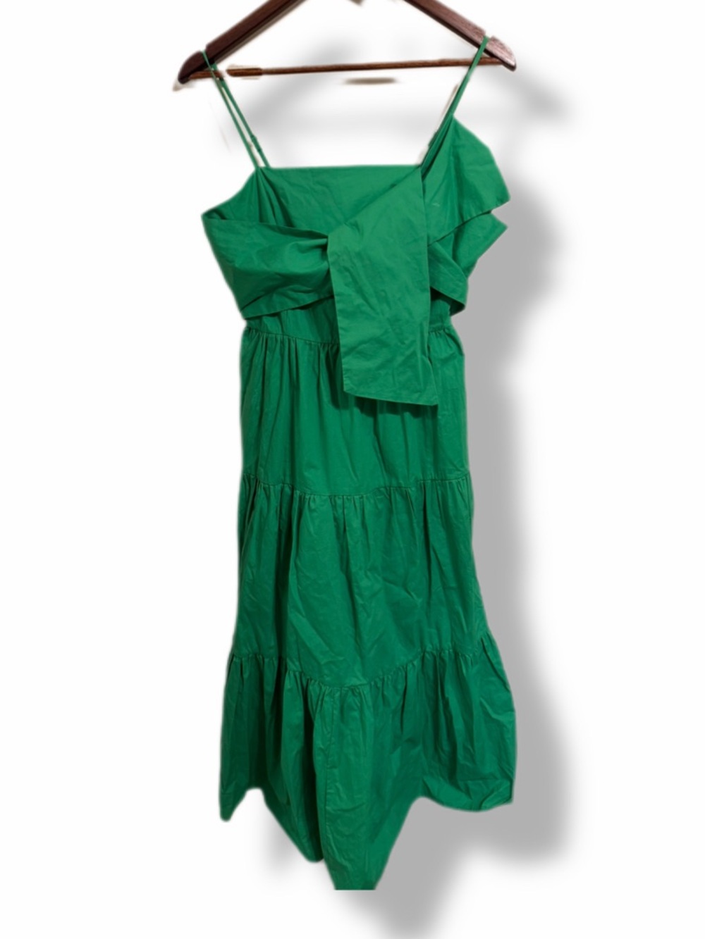 NWT Sugarlips Green Poplin Bow Tiered Midi Dress Small Cotton